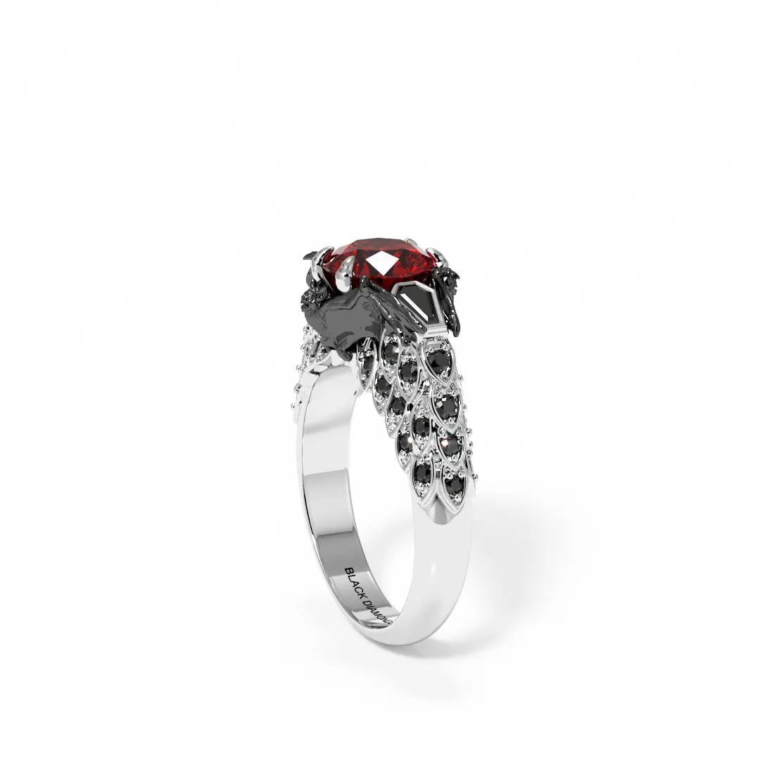 Bat's Kiss Promise Ring- 1.5 Ct Round and Coffin Cut Diamond Gothic Ring