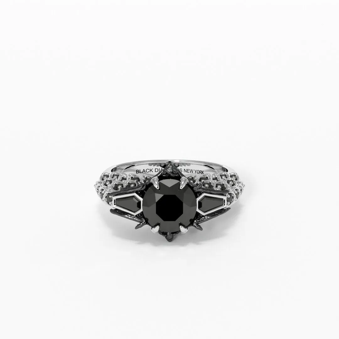 Bat's Kiss Promise Ring- 1.5 Ct Round and Coffin Cut Diamond Gothic Ring