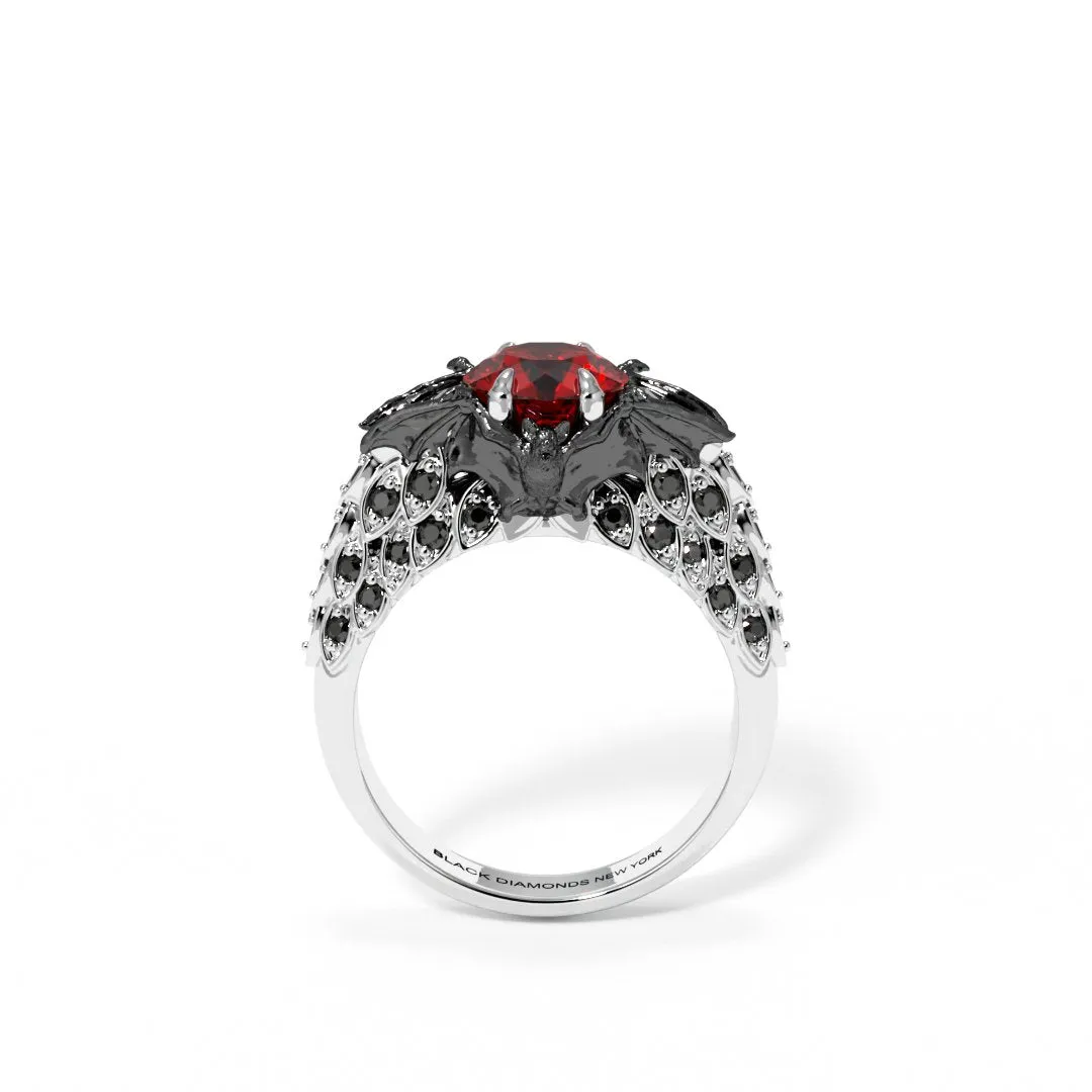 Bat's Kiss Promise Ring- 1.5 Ct Round and Coffin Cut Diamond Gothic Ring