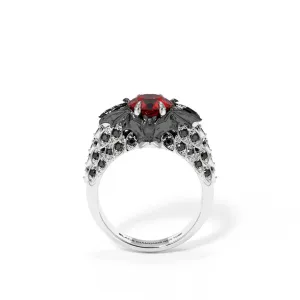 Bat's Kiss Promise Ring- 1.5 Ct Round and Coffin Cut Diamond Gothic Ring