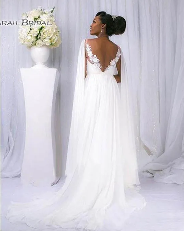 Beach Wedding Dresses with Cape 2019 African Summer Bohmiean Country Pregnant Bridal Gowns