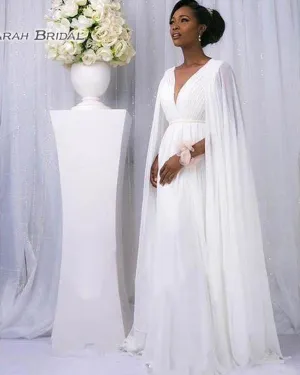 Beach Wedding Dresses with Cape 2019 African Summer Bohmiean Country Pregnant Bridal Gowns