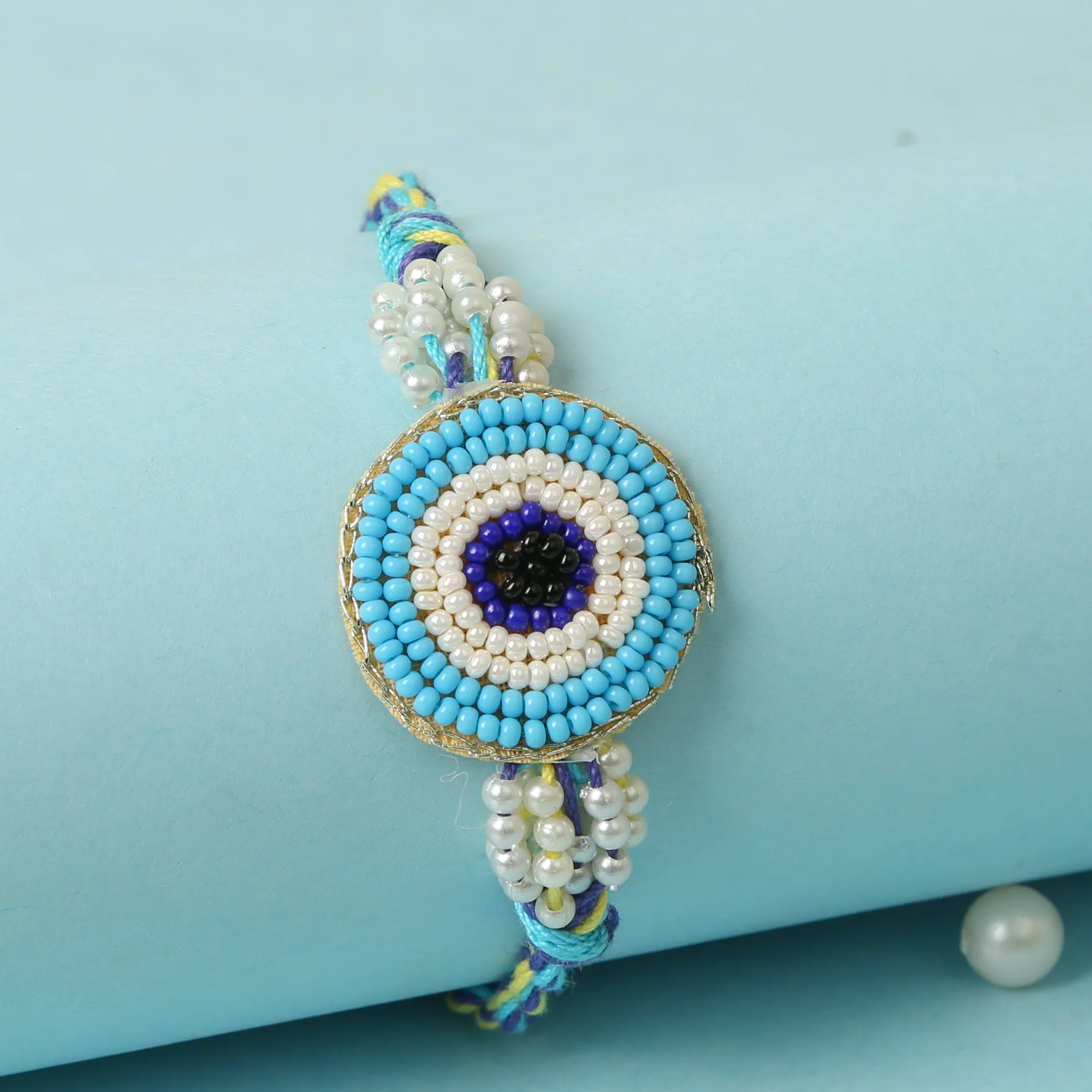 Beaded Sky Blue Evil Eye Rakhi INDIA (FREE SHIPPING)