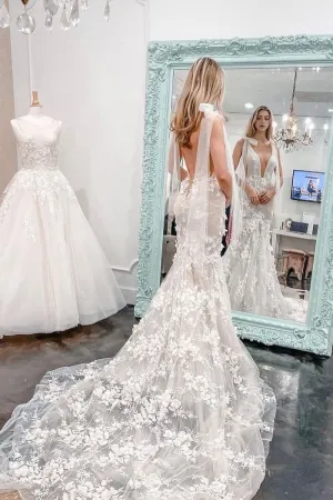 Beautiful Lace Mermaid Bride Dresses with Flowers Details