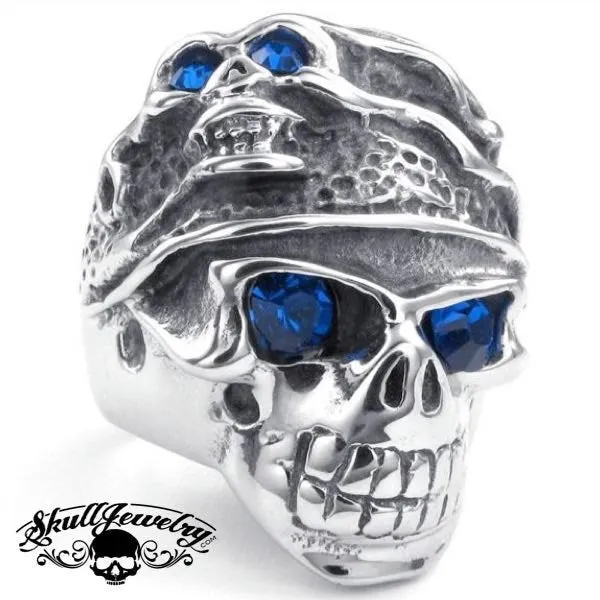 Behind Blue Eyes - Two Faces / Blue Stone Eyes Skull Ring (#274)