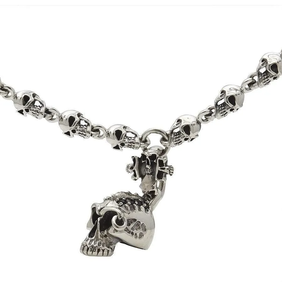 Biker Punk Skull Sterling Silver Necklace
