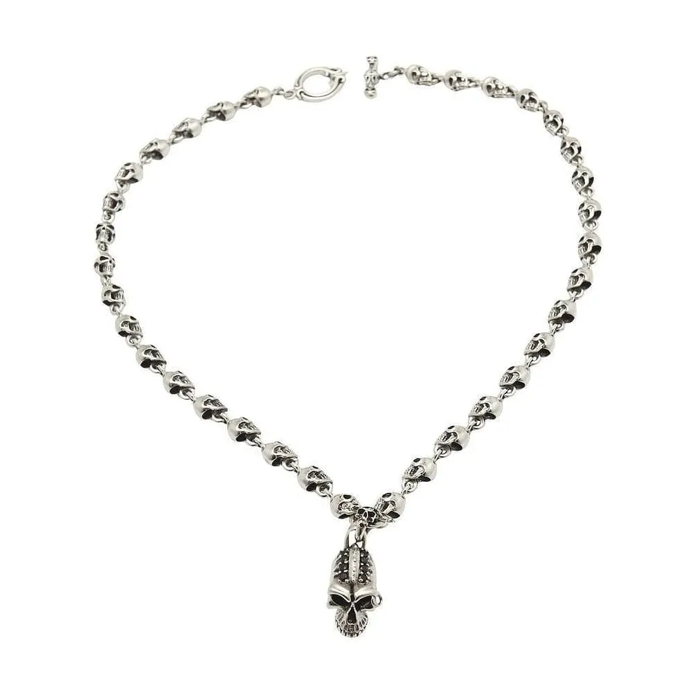 Biker Punk Skull Sterling Silver Necklace