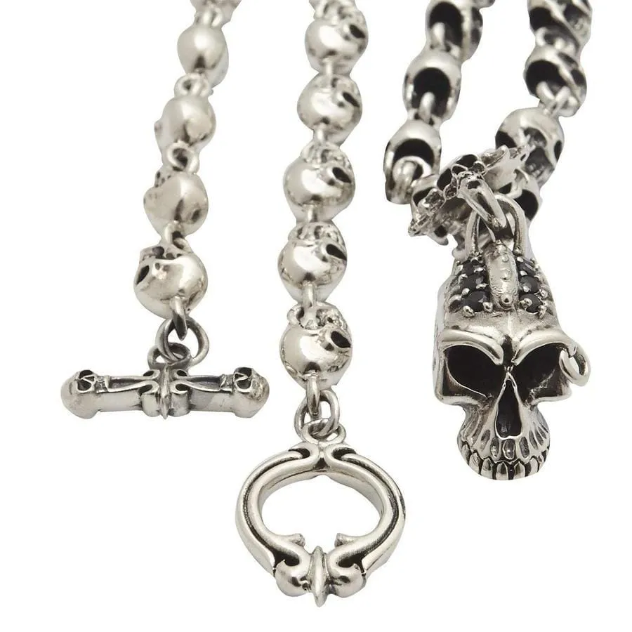 Biker Punk Skull Sterling Silver Necklace