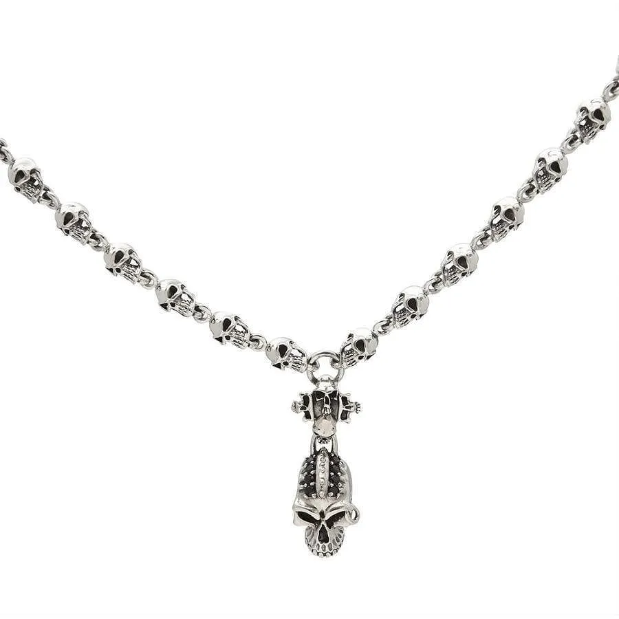 Biker Punk Skull Sterling Silver Necklace