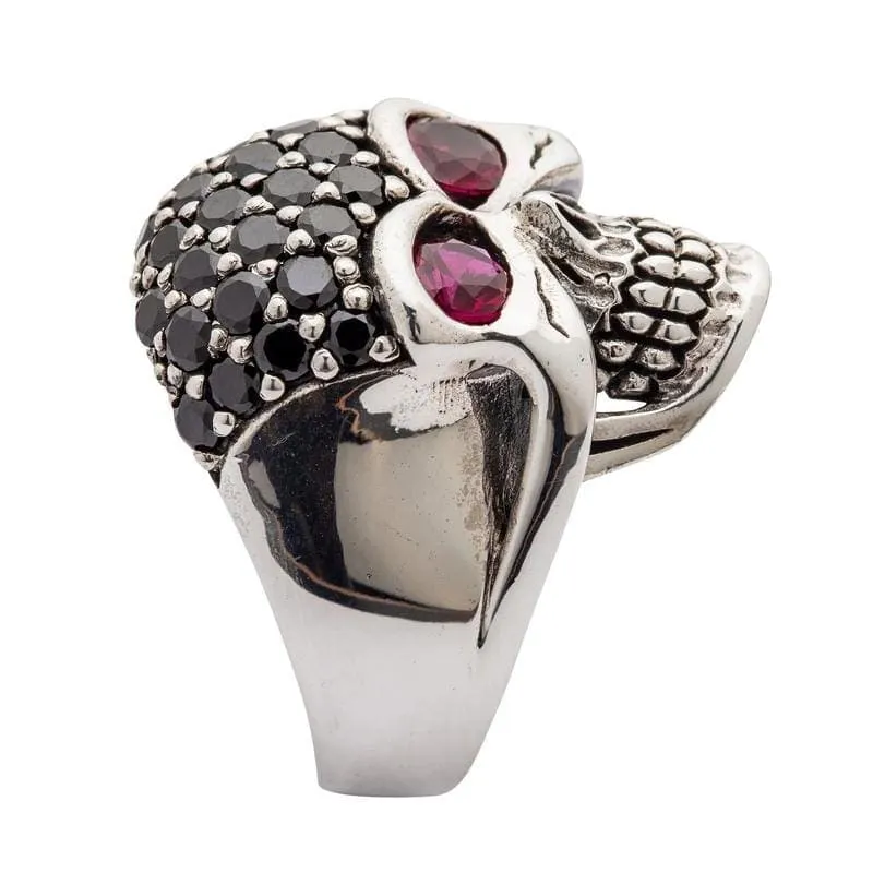 Black Crystal Forehead 925 Sterling Silver Women's Skull Ring