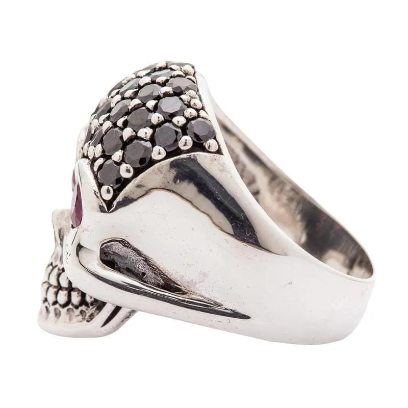 Black Crystal Forehead 925 Sterling Silver Women's Skull Ring