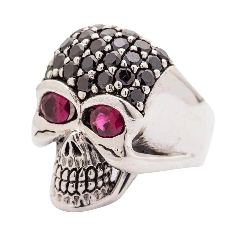 Black Crystal Forehead 925 Sterling Silver Women's Skull Ring