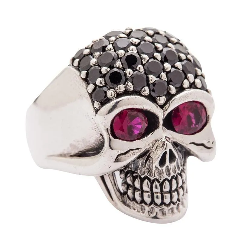 Black Crystal Forehead 925 Sterling Silver Women's Skull Ring