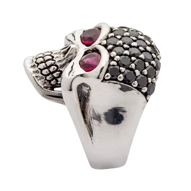 Black Crystal Forehead 925 Sterling Silver Women's Skull Ring