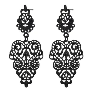 Black Metal Hollow Leaf Weave Shaped Drop Earrings