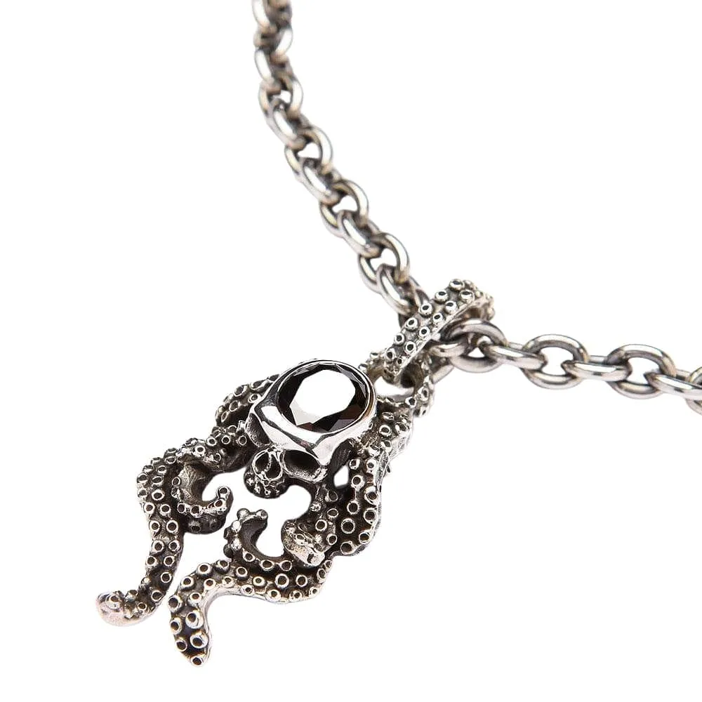 Black Onyx Octopus Skull Sterling Silver Gothic Necklace
