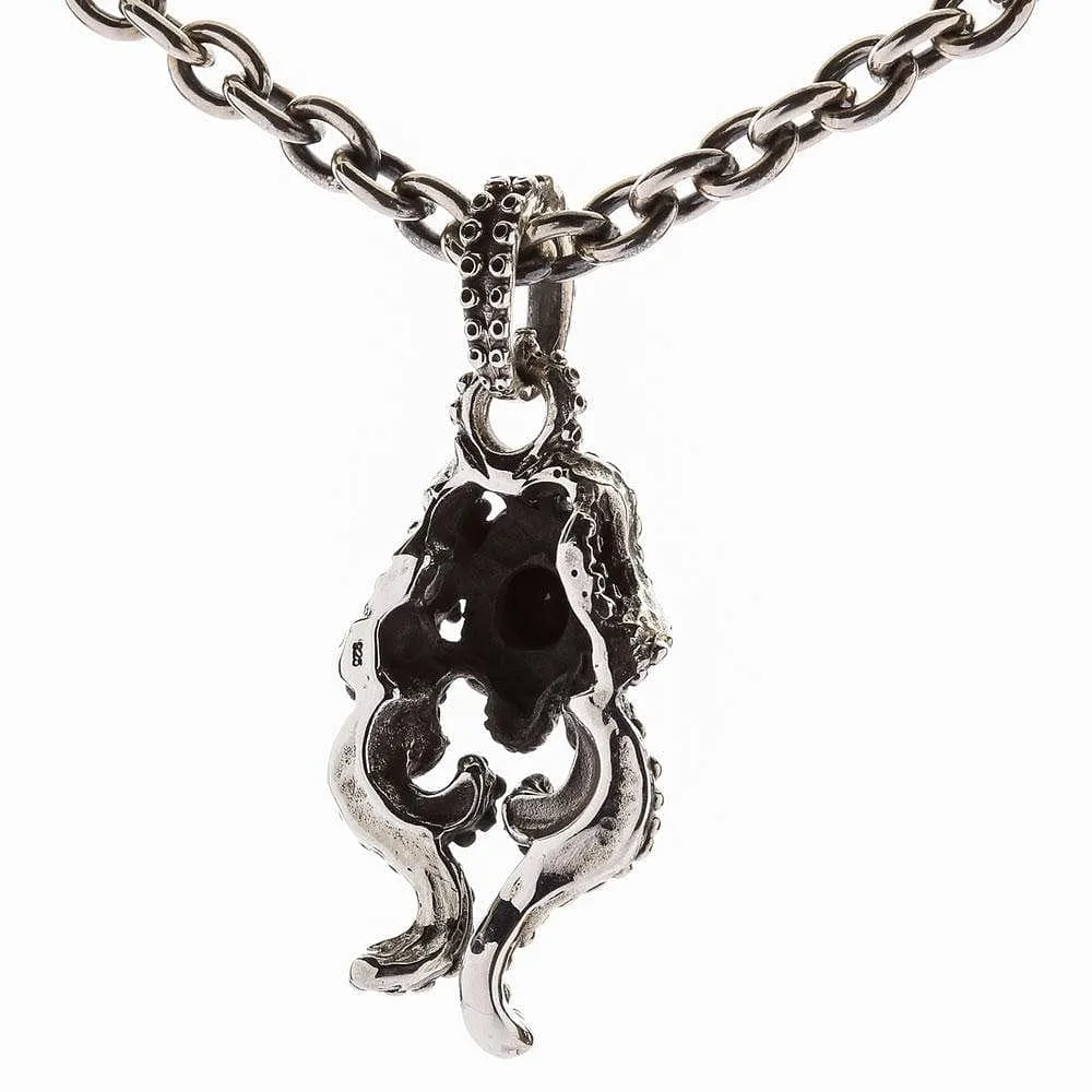 Black Onyx Octopus Skull Sterling Silver Gothic Necklace