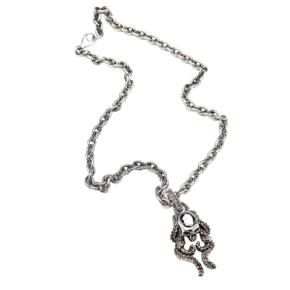Black Onyx Octopus Skull Sterling Silver Gothic Necklace