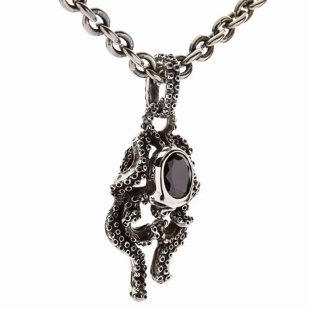 Black Onyx Octopus Skull Sterling Silver Gothic Necklace
