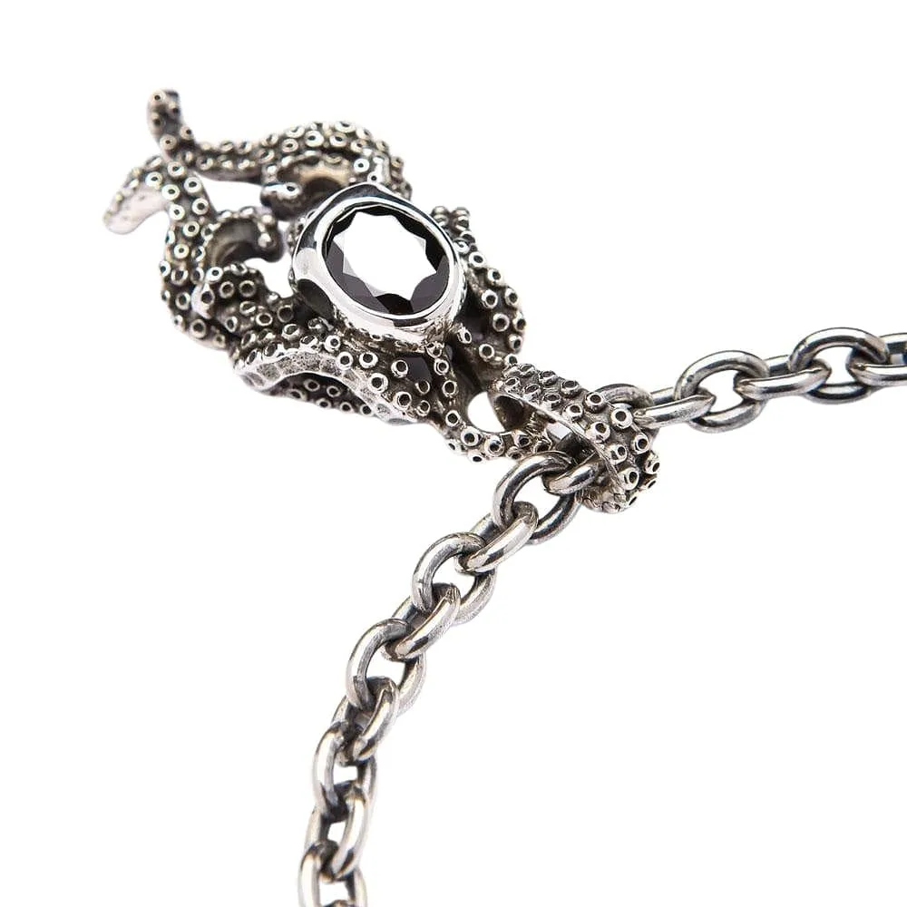 Black Onyx Octopus Skull Sterling Silver Gothic Necklace