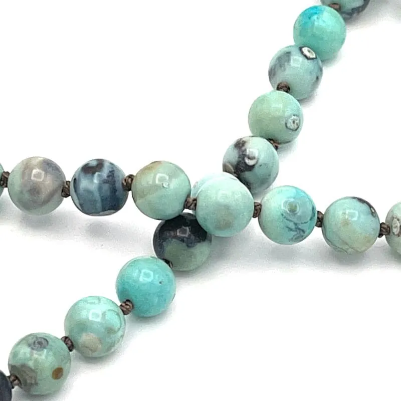 Blue Agate Gemstone Ammonite Shell Pendant Necklace