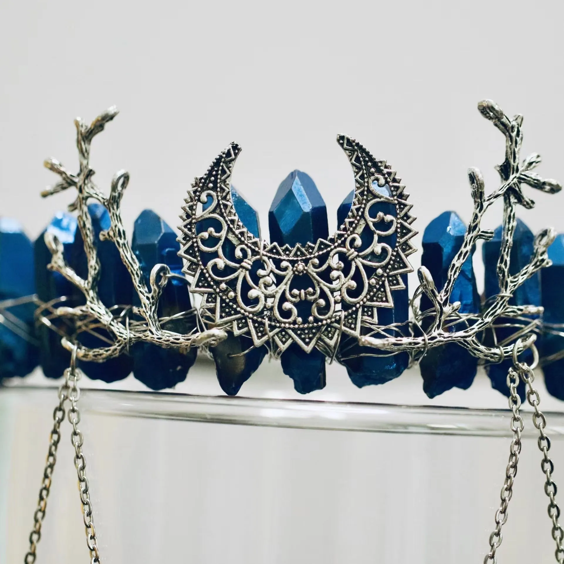 Blue quartz crown raw crystal headband  witch accessories elven festival quartz Wicca tiara gothic jewelry gifts