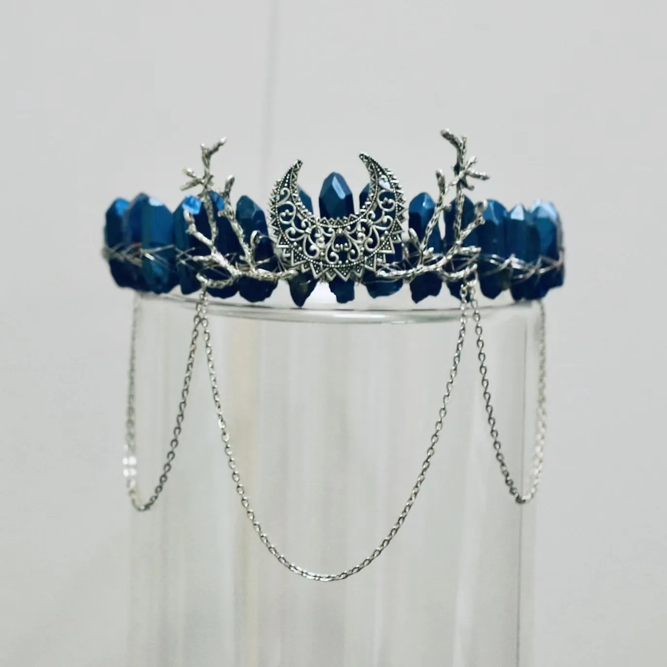 Blue quartz crown raw crystal headband  witch accessories elven festival quartz Wicca tiara gothic jewelry gifts