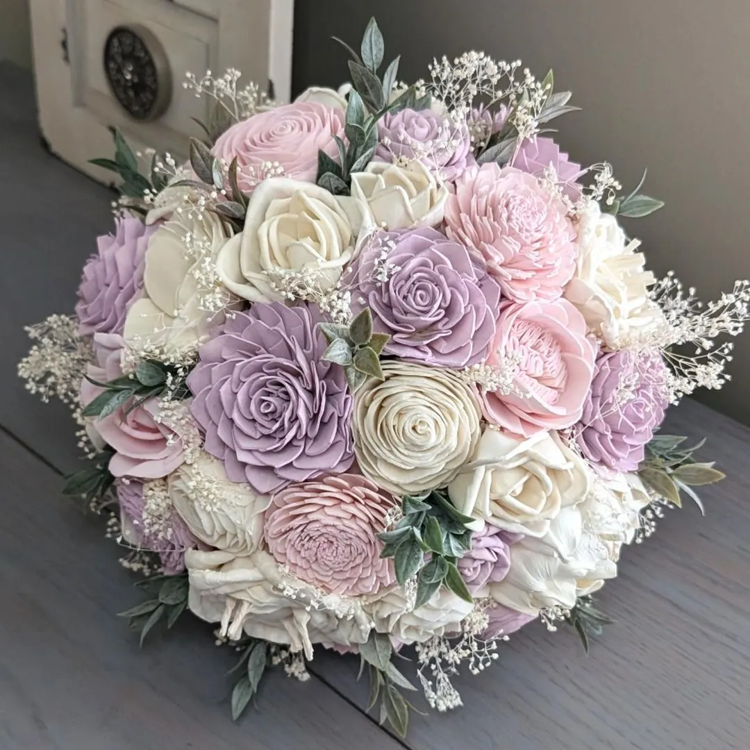 Blush, Lilac, and Ivory Bouquet with Baby's Breath and Greenery