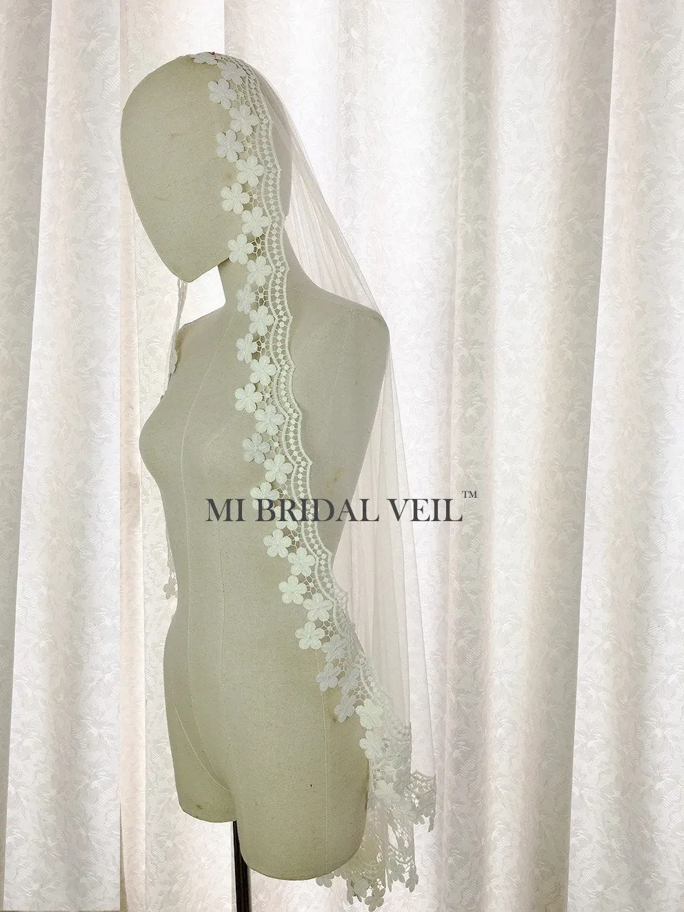 Boho Mantilla Venice Lace Wedding Veil, Tassel Lace Veil,Mi Bridal