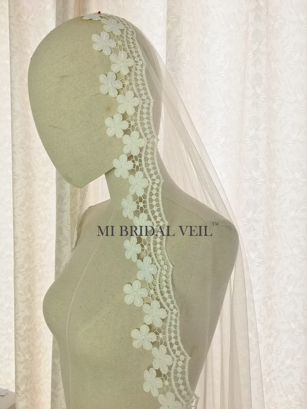 Boho Mantilla Venice Lace Wedding Veil, Tassel Lace Veil,Mi Bridal
