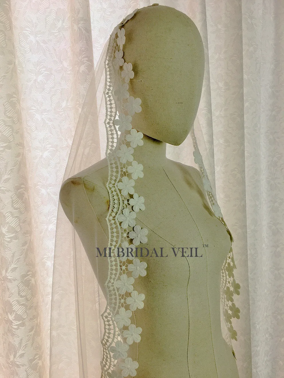 Boho Mantilla Venice Lace Wedding Veil, Tassel Lace Veil,Mi Bridal