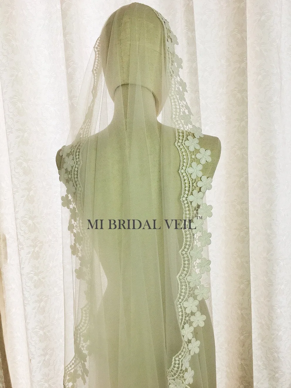 Boho Mantilla Venice Lace Wedding Veil, Tassel Lace Veil,Mi Bridal