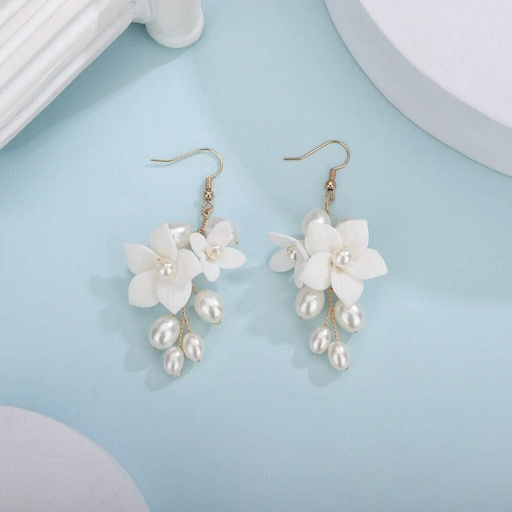 Bridal Ceramic Flower 3 PC Hairpin Set, Floral Hair Comb and 2 Hairpins, Bridesmaid Floral Headpiece, Wedding Hairpin set or Earrings