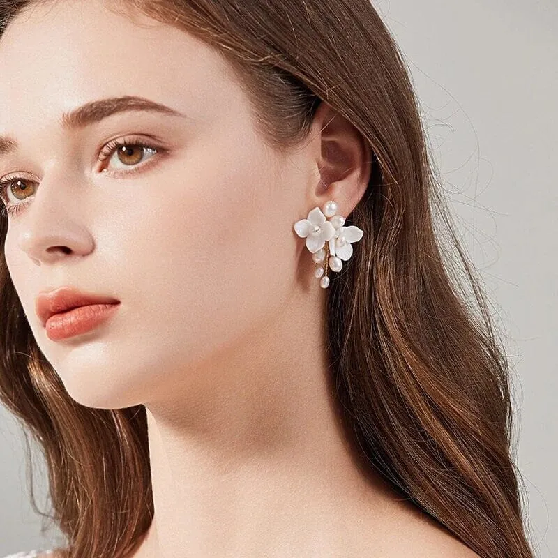 Bridal Ceramic Flower 3 PC Hairpin Set, Floral Hair Comb and 2 Hairpins, Bridesmaid Floral Headpiece, Wedding Hairpin set or Earrings