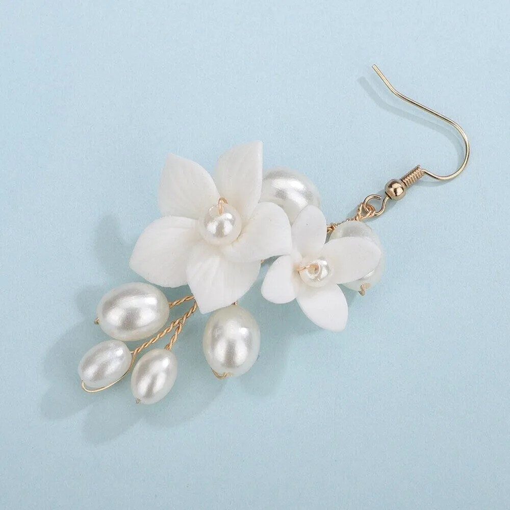 Bridal Ceramic Flower 3 PC Hairpin Set, Floral Hair Comb and 2 Hairpins, Bridesmaid Floral Headpiece, Wedding Hairpin set or Earrings