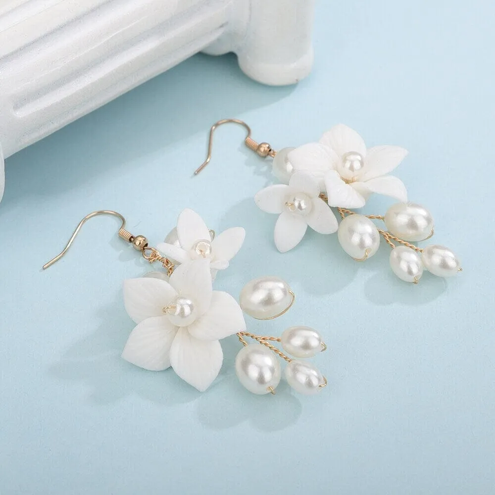 Bridal Ceramic Flower 3 PC Hairpin Set, Floral Hair Comb and 2 Hairpins, Bridesmaid Floral Headpiece, Wedding Hairpin set or Earrings