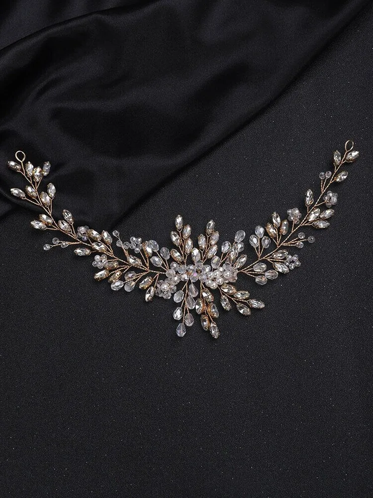 Bridal Crystal Flower Hair Vine, Wedding Rhinestone Floral Headband, Large Crystal Hairpiece, Wedding Headband