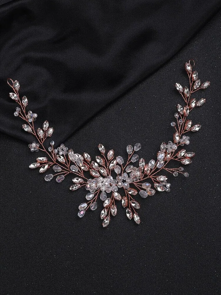 Bridal Crystal Flower Hair Vine, Wedding Rhinestone Floral Headband, Large Crystal Hairpiece, Wedding Headband