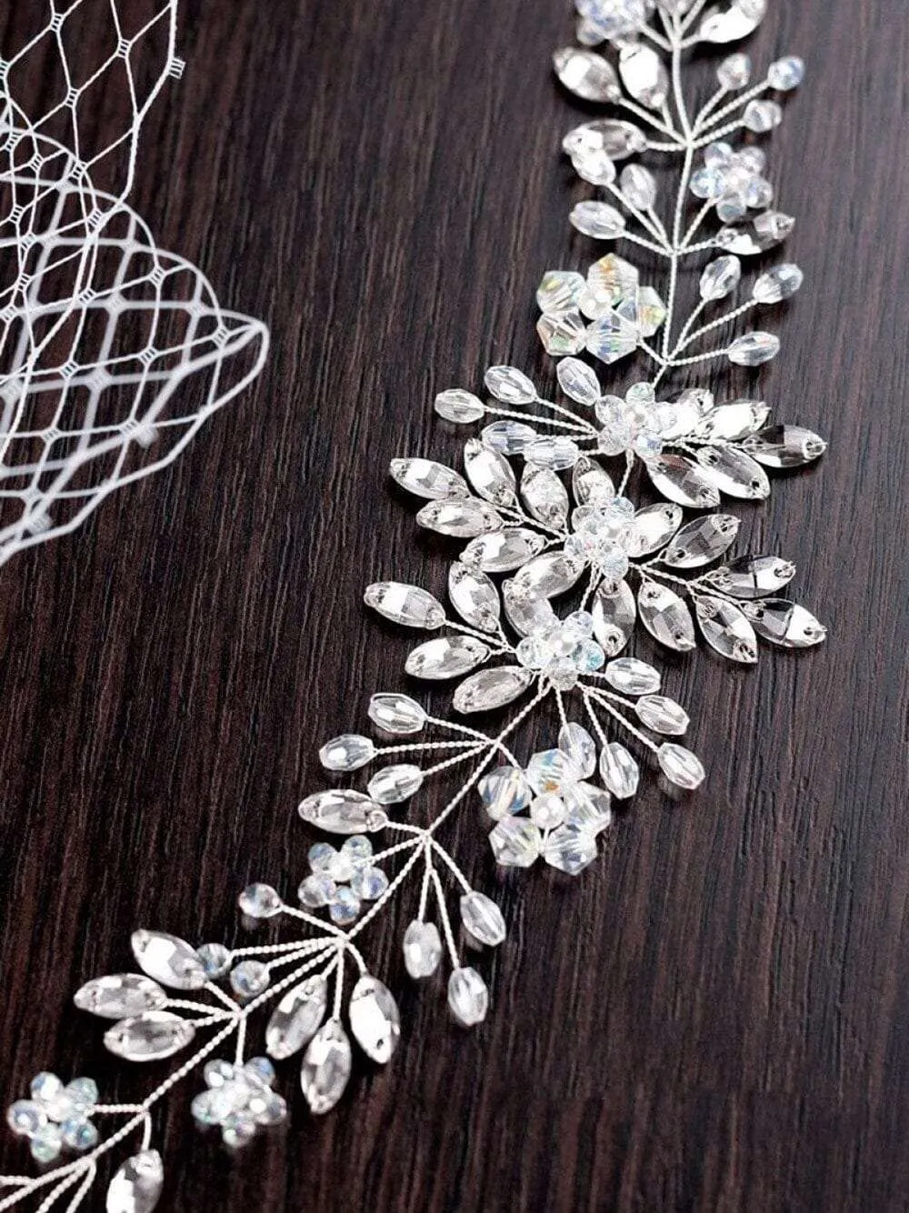 Bridal Crystal Flower Hair Vine, Wedding Rhinestone Floral Headband, Large Crystal Hairpiece, Wedding Headband