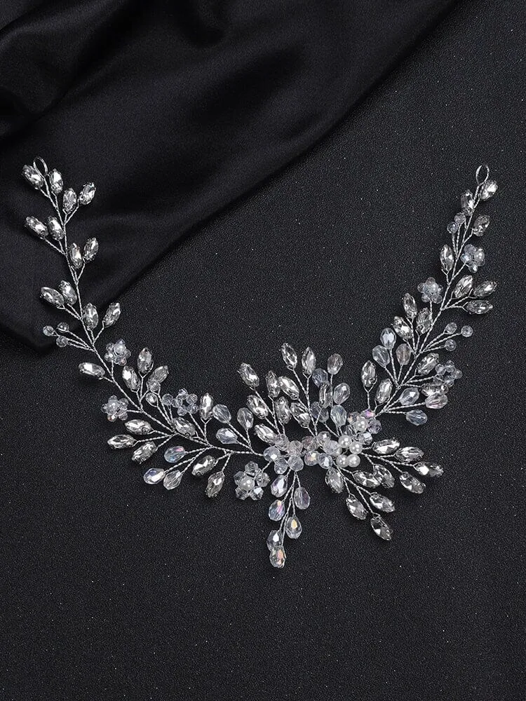 Bridal Crystal Flower Hair Vine, Wedding Rhinestone Floral Headband, Large Crystal Hairpiece, Wedding Headband