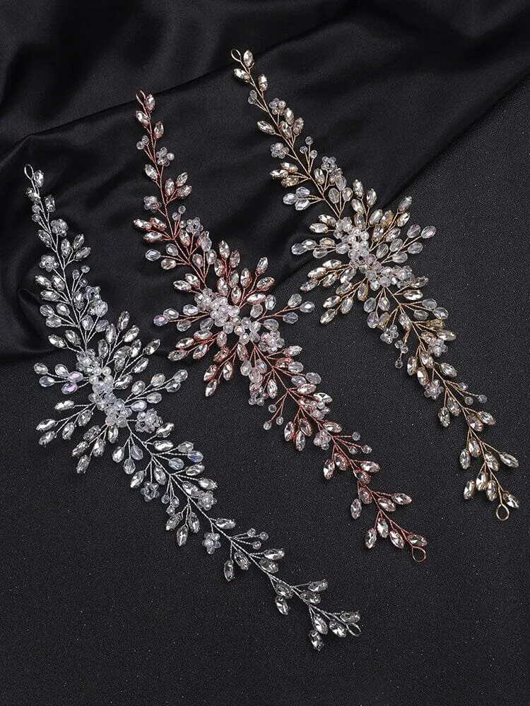 Bridal Crystal Flower Hair Vine, Wedding Rhinestone Floral Headband, Large Crystal Hairpiece, Wedding Headband
