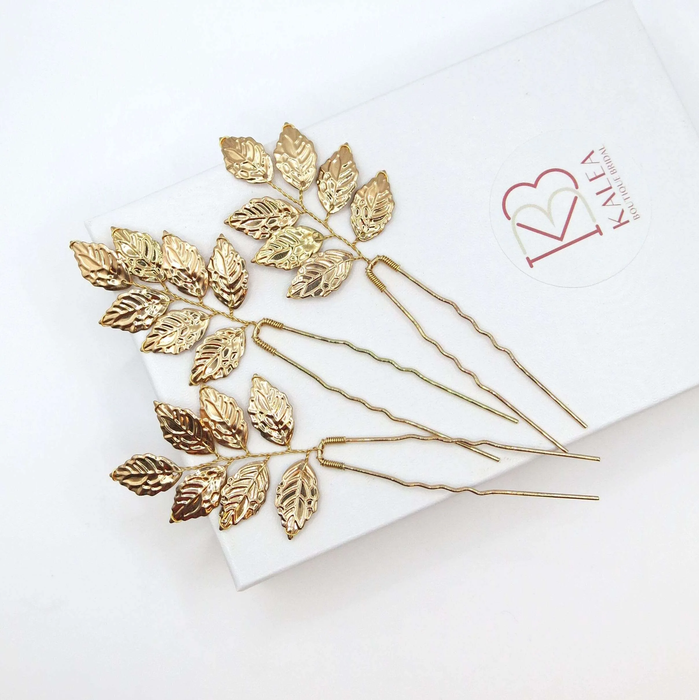 Bridal Gold Leaf 3 PC Hairpin Set, Greek Goddess Hair Pins, Delicate Wedding Head Piece Gold Leaf Hairpin Hair Accessory, Set of 3