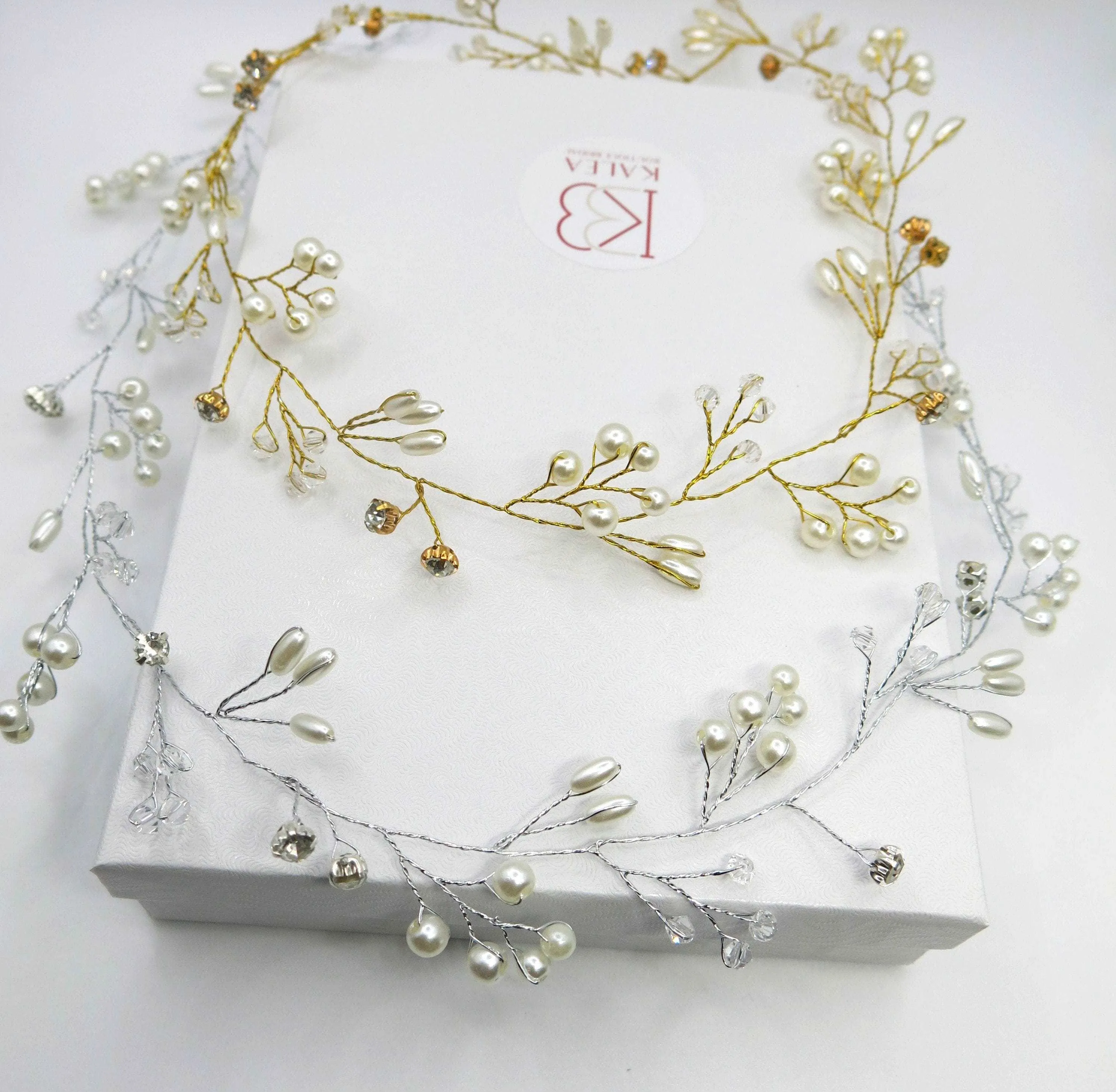 Bridal Pearl Wire Hair Vine, Wedding Headband Tiara, Pearl Leaf Wire Head Wreath, Wedding Pearl Headpiece