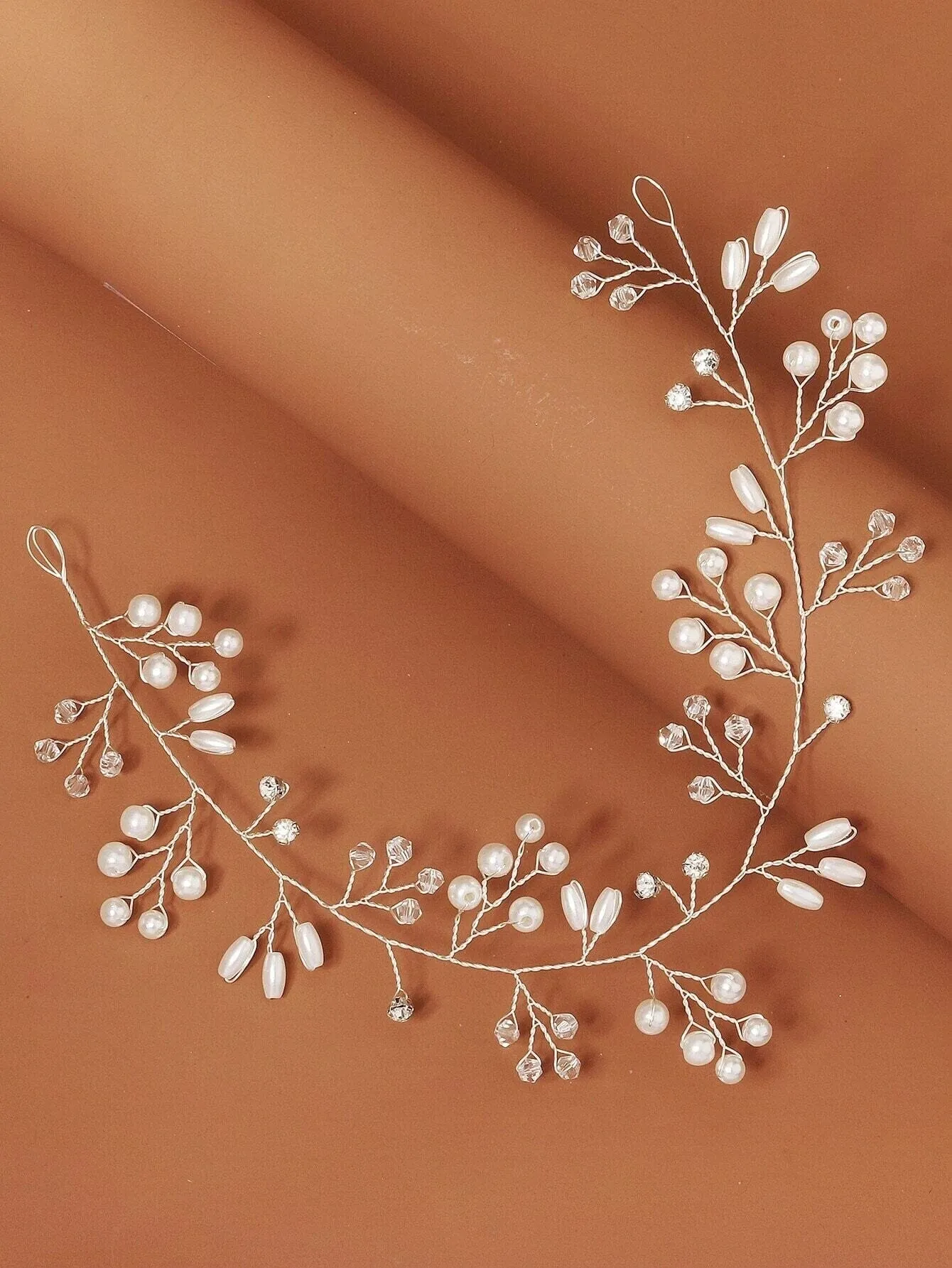 Bridal Pearl Wire Hair Vine, Wedding Headband Tiara, Pearl Leaf Wire Head Wreath, Wedding Pearl Headpiece