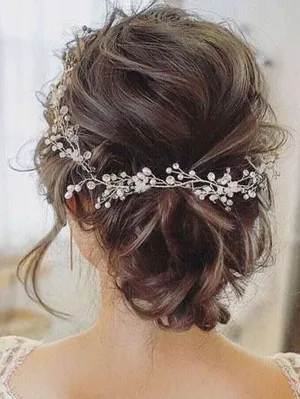 Bridal Pearl Wire Hair Vine, Wedding Headband Tiara, Pearl Leaf Wire Head Wreath, Wedding Pearl Headpiece