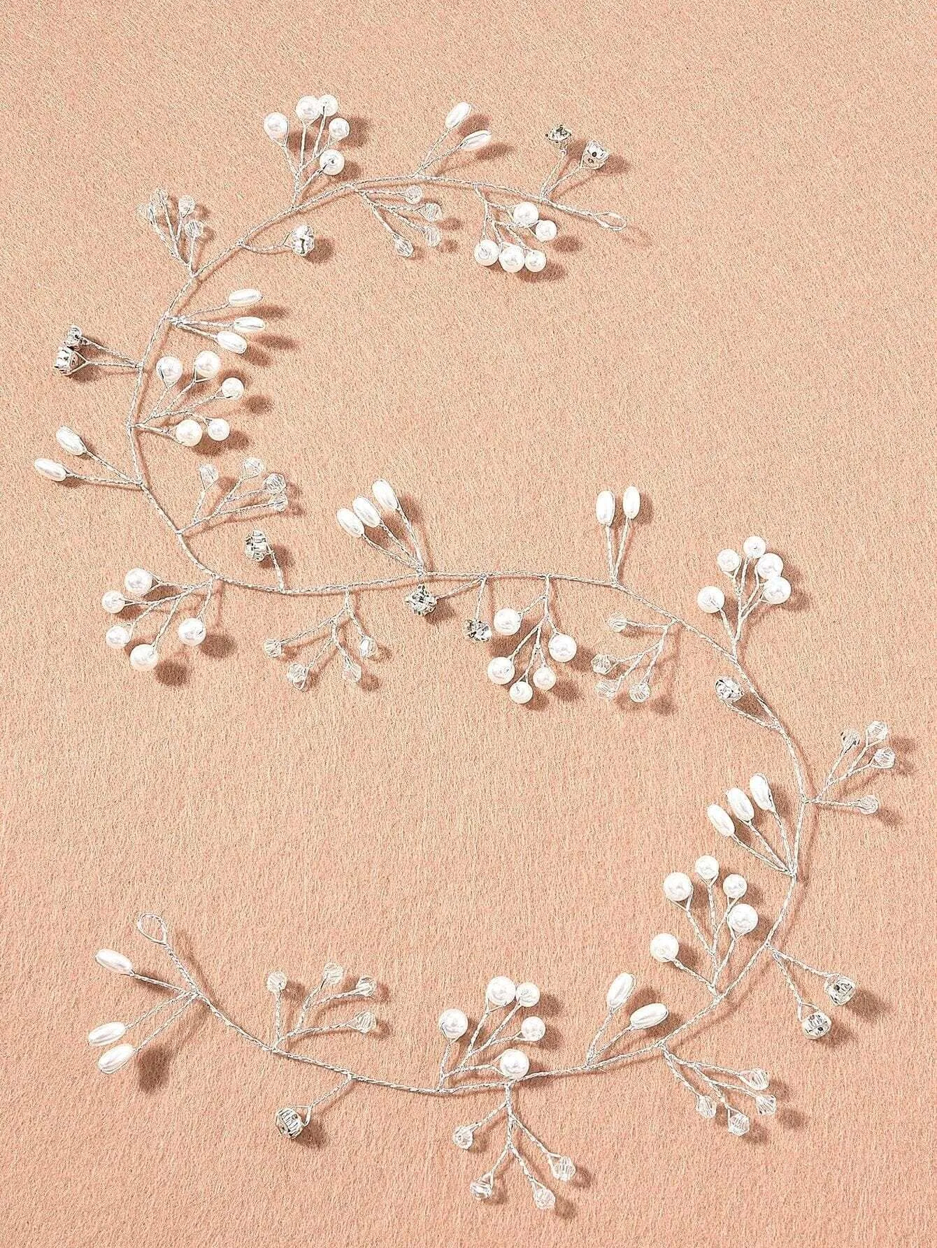 Bridal Pearl Wire Hair Vine, Wedding Headband Tiara, Pearl Leaf Wire Head Wreath, Wedding Pearl Headpiece