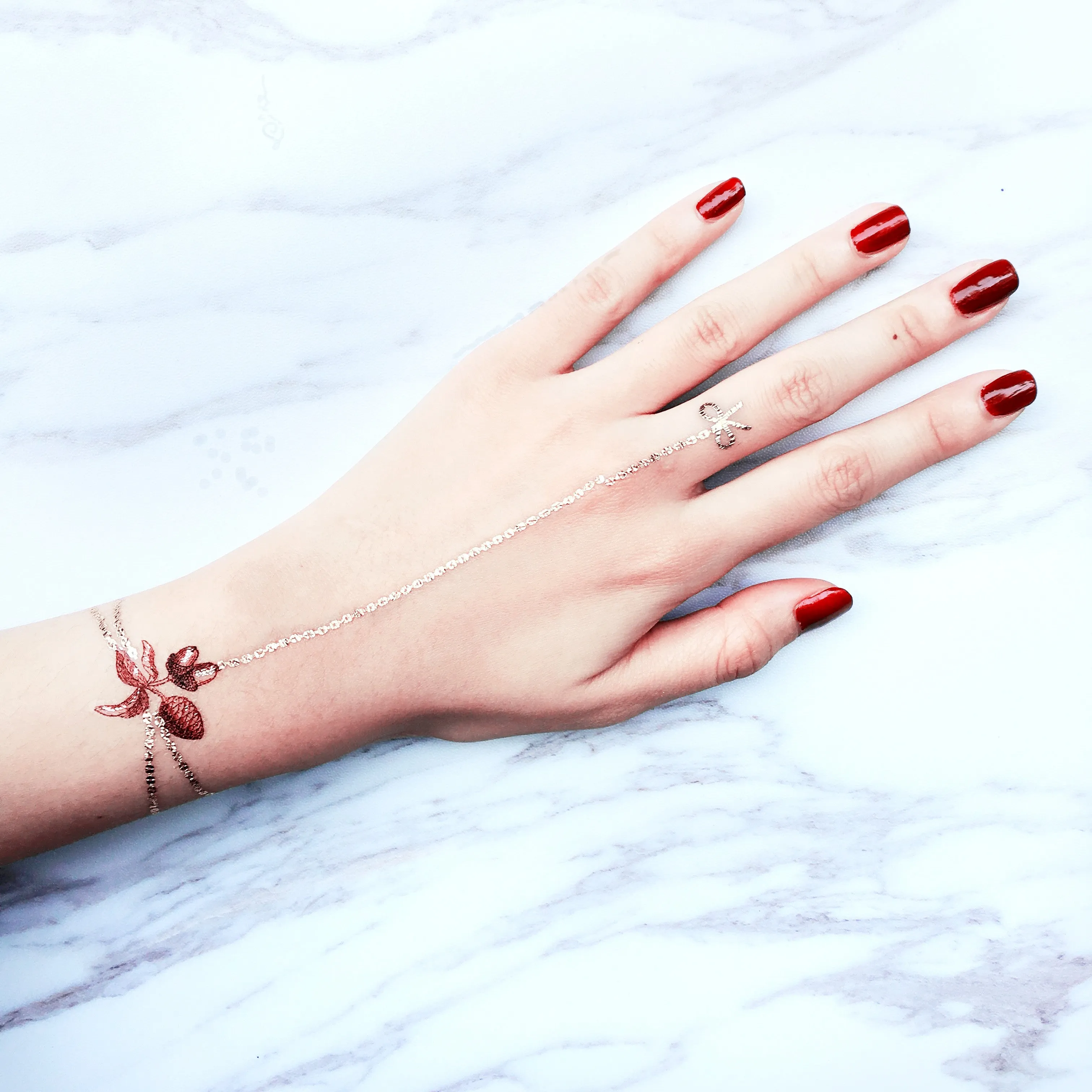Burgundy Garden Chain Bracelet Temporary Tattoo