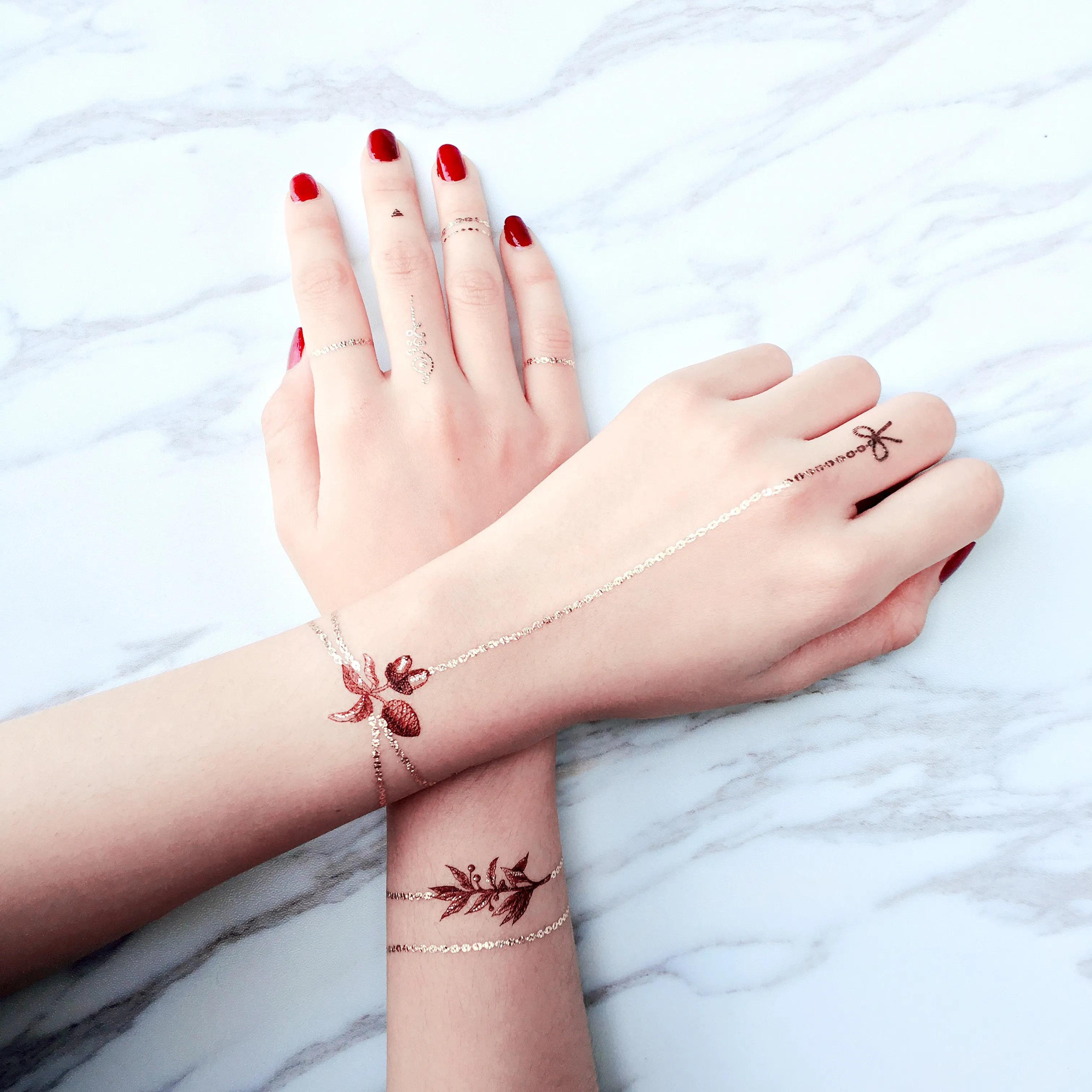 Burgundy Garden Chain Bracelet Temporary Tattoo