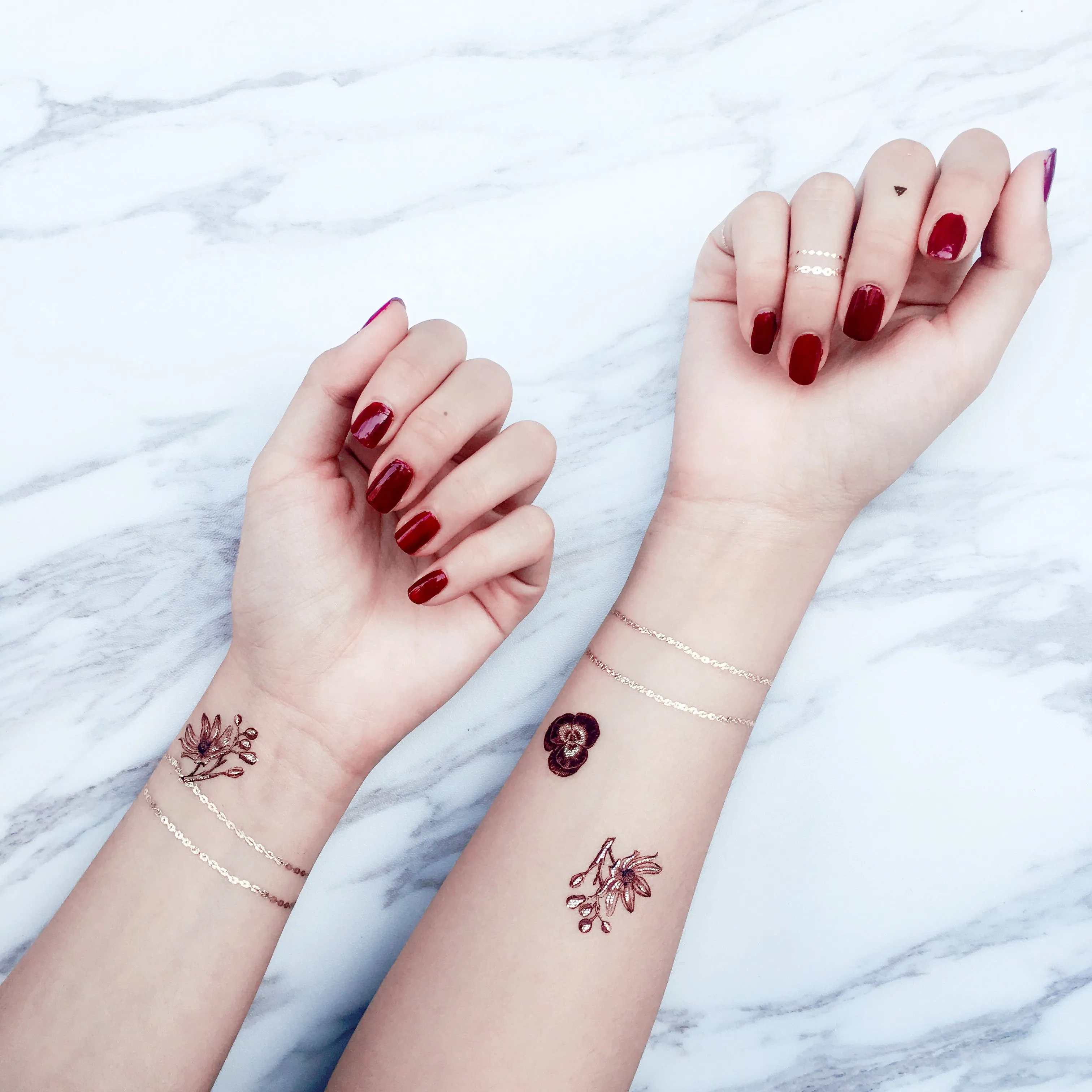 Burgundy Garden Chain Bracelet Temporary Tattoo