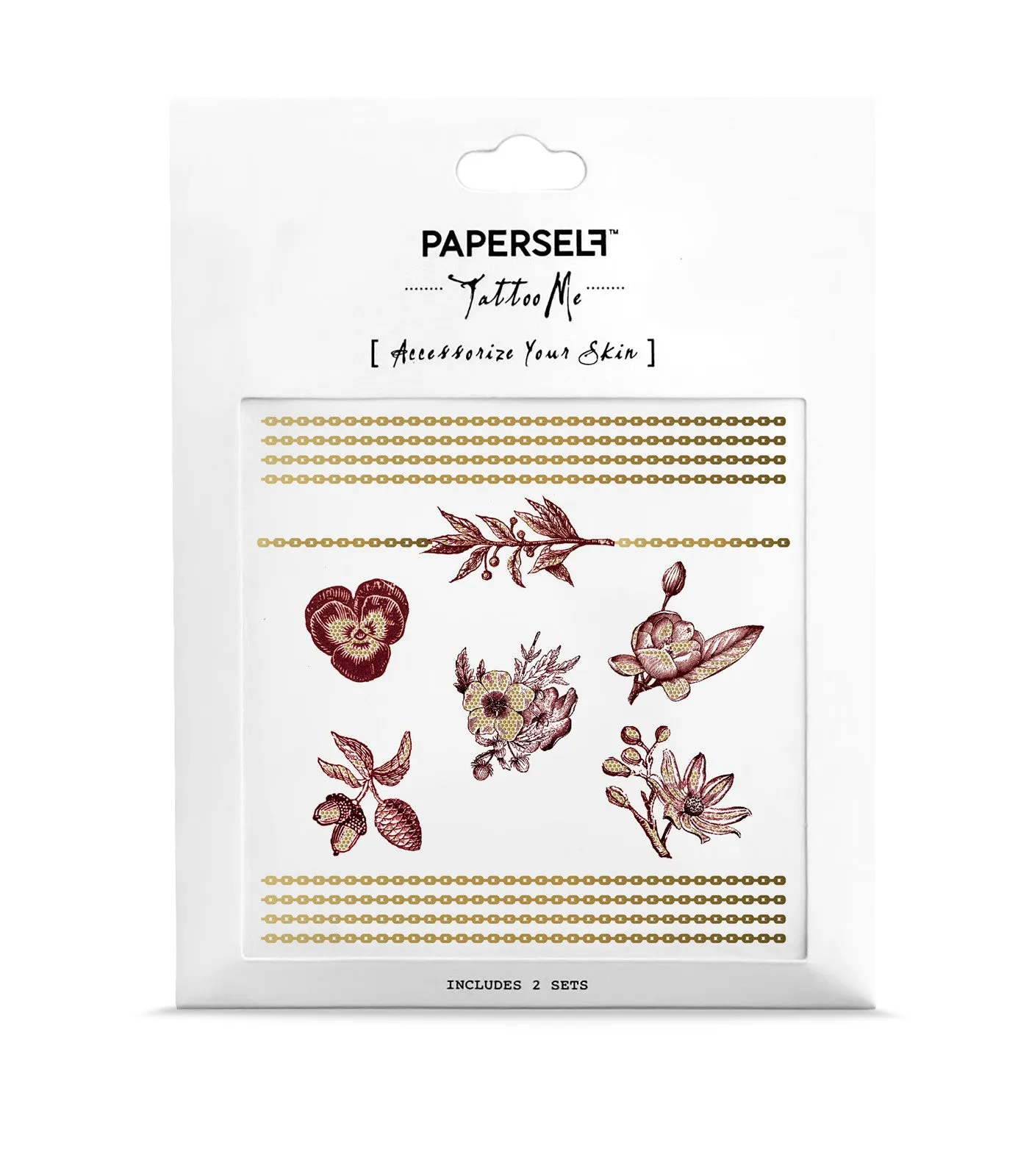 Burgundy Garden Chain Bracelet Temporary Tattoo